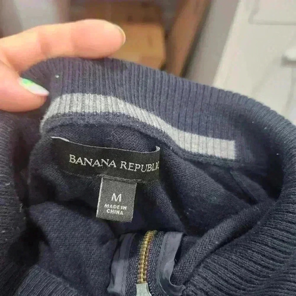 Banana Republic Mens Sweater  1/4 Zip Pullover Front Pocket Blue Size Medium - Picture 4 of 5